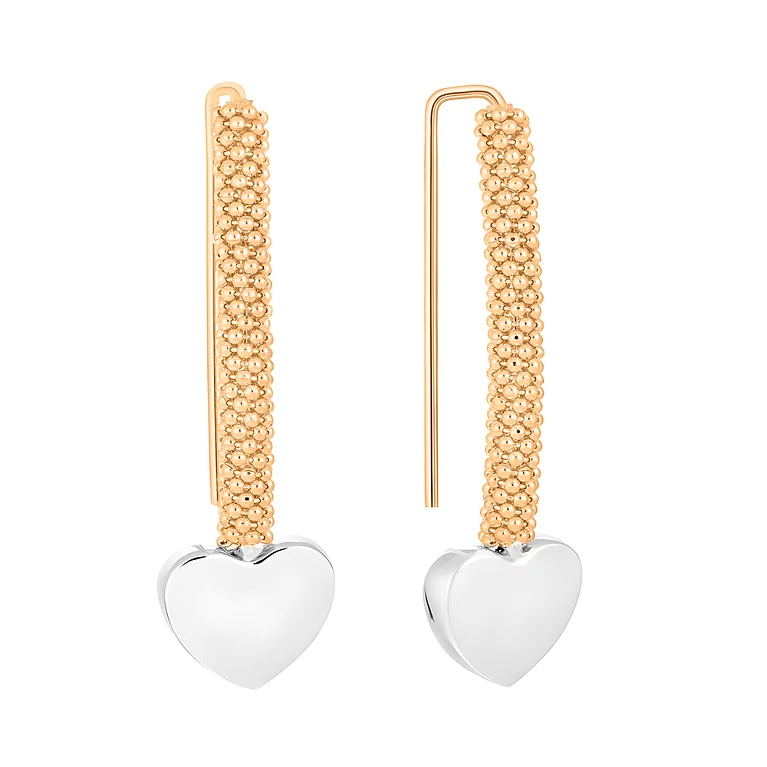 Сережки-петли из комбинированого золота "Сердечки". Артикул 103662: цена, отзывы, фото – купить в интернет-магазине AURUM