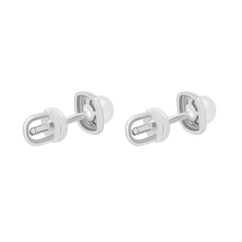 Сережки-пусети з перлиною з білого золота - 1723073