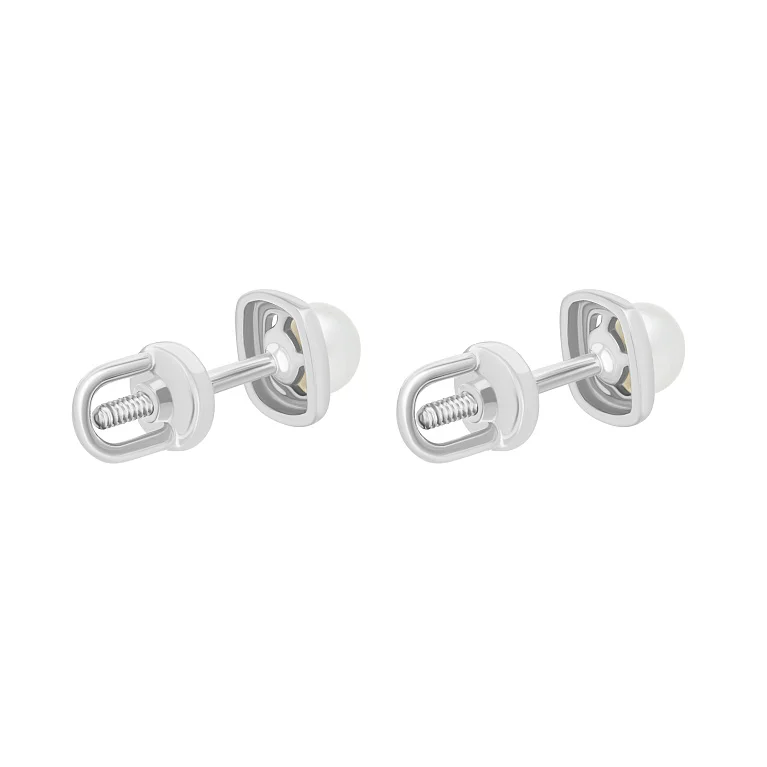 Сережки-гвоздики с жемчужиной из белого золота - 1723073