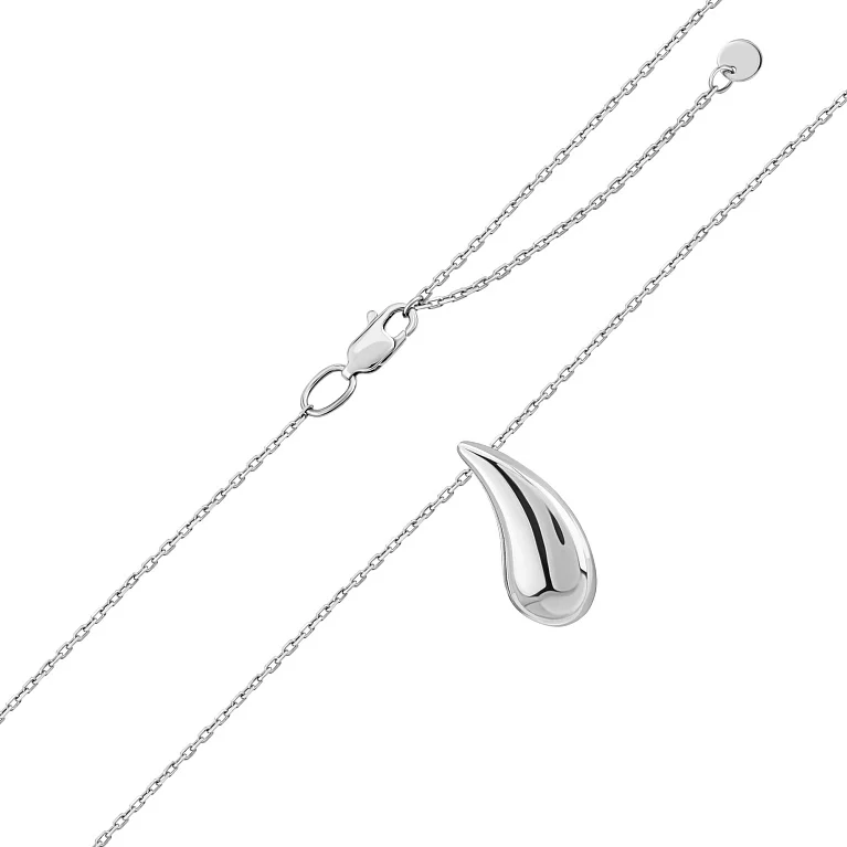 Ланцюжок з підвісом "Крапля" у білому золоті у якірному плетінні - 2125779