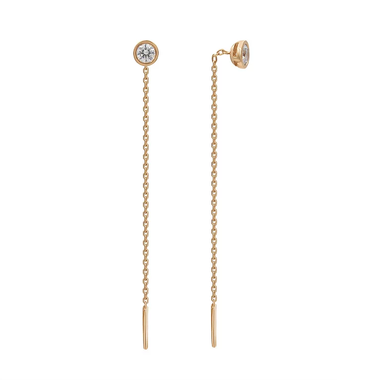 Золоті сережки-протяжки з фіанітом. Артикул 2105796101: ціна, відгуки, фото – купити в інтернет-магазині AURUM