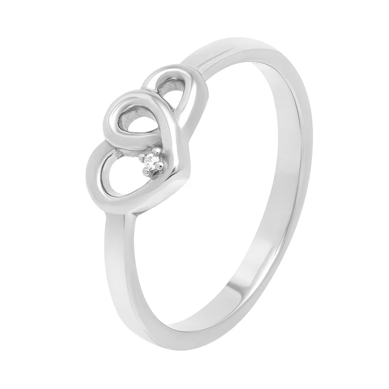 Кольцо "Сердечка" в белом золоте с фианитом. Артикул 1110122102: цена, отзывы, фото – купить в интернет-магазине AURUM