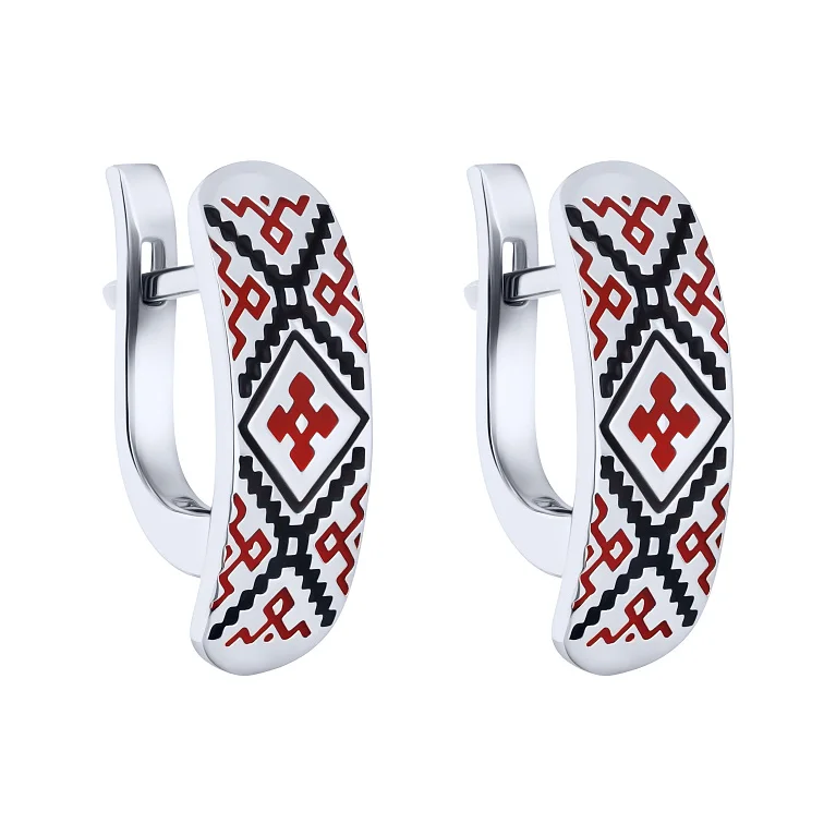 Серьги из серебра "Вышиванка" с эмалью - 2172625