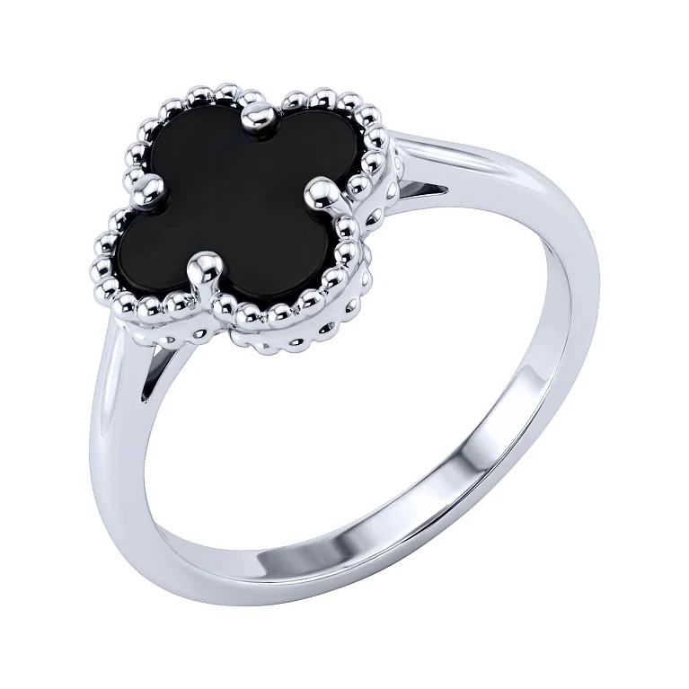 Каблучка зі срібла з оніксом "Конюшина" - 1787034