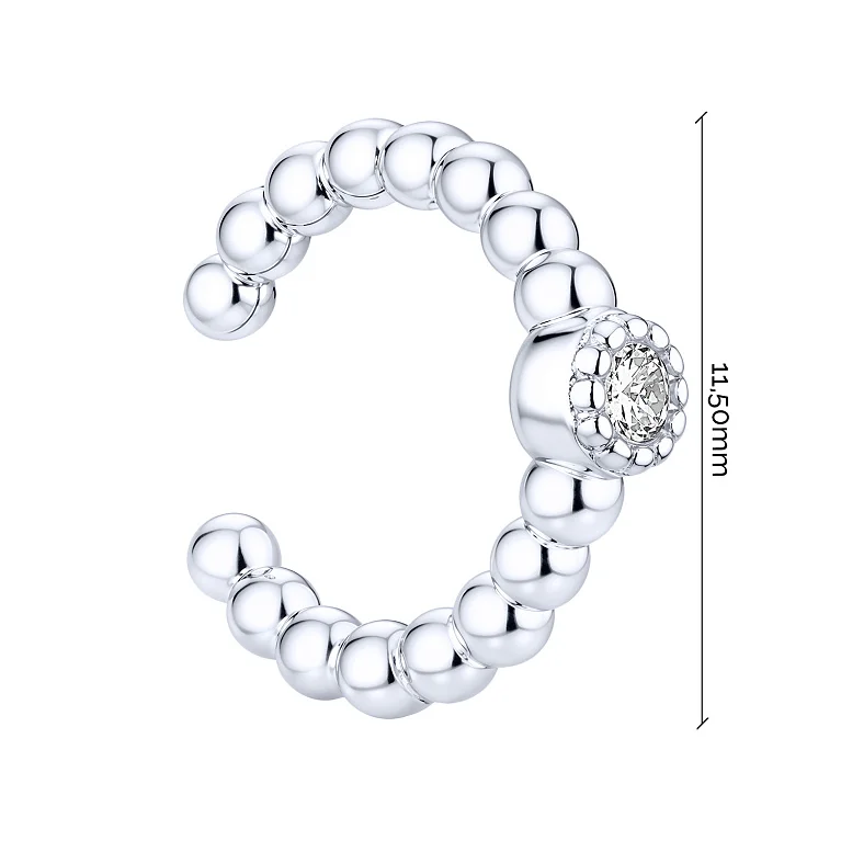 Серебряная моносережка-каффа "Шарики" с фианитом  - 2205864