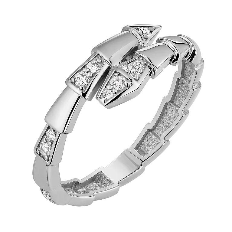 Каблучка із білого золота "Змія" з фіанітами - 2139360