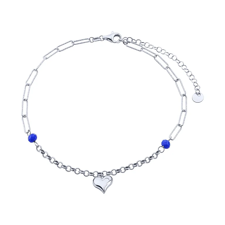 Браслет серебряный с подвесом "Сердце" с ониксом в двойном плетении - 2153382