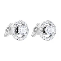Серебряные серьги-гвоздики круглой формы с дорожкой фианитов - 1599373
