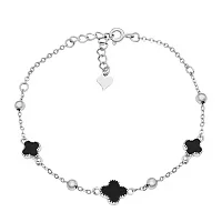 Серебряный браслет "Клевер" с эмалью плетение якорь - 2169426