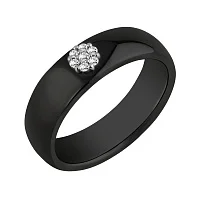 Керамічна каблучка "Квітка" зі вставкою із білого золота та доріжкою діамантів - 2111785