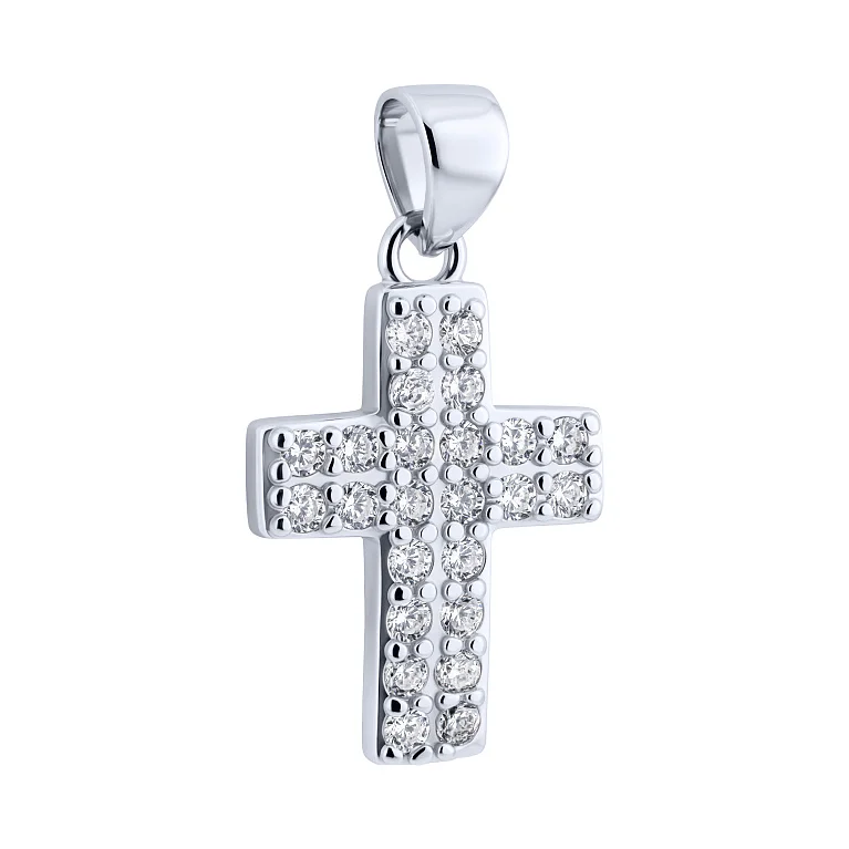 Декоративний хрестик зі срібла з фіанітами - 2206335