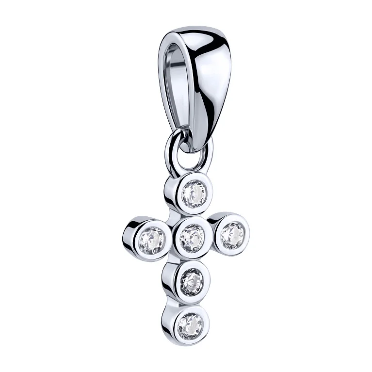 Декоративный крестик из серебра с фианитами  - 2194693