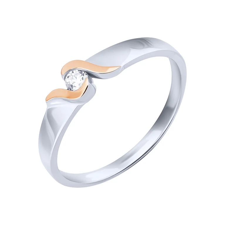 Кольцо из серебра с фианитом и золотой накладкой - 2117786