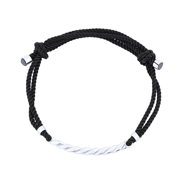 Подвійний шовковий браслет зі срібною вставкою "Переплетіння" - 2149196