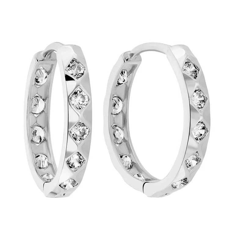 Сережки-кольца из белого золота с цирконом. Артикул 108272/15б: цена, отзывы, фото – купить в интернет-магазине AURUM