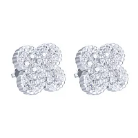 Сережки из серебра с фианитами "Клевер" - 1680517