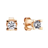 Сережки-гвоздики из красного золота с фианитами - 1805904