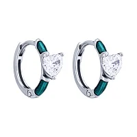 Серебряные серьги-кольца "Сердце" с фианитами и эмалью - 2091985