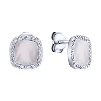 Серьги-пусеты серебряные с фианитами и перламутром - 2095769