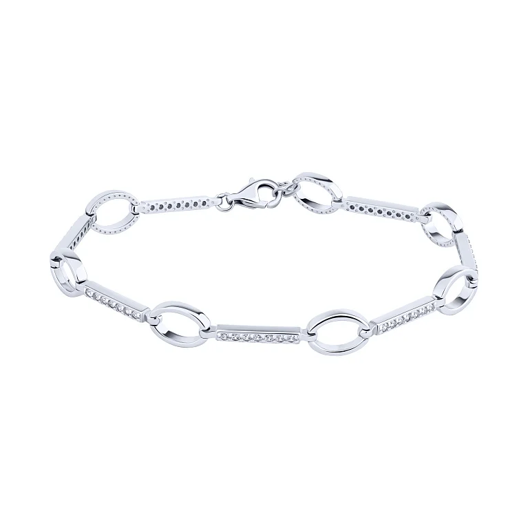 Серебряный браслет с фианитами в фантазийном плетение - 2127094