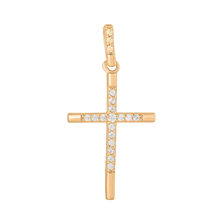 Декоративний золотий хрестик із фіанітами. Артикул КР062(в)и: ціна, відгуки, фото – купити в інтернет-магазині AURUM