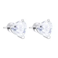 Серьги-гвоздики из серебра с фианитами в форме сердечка  - 1548697