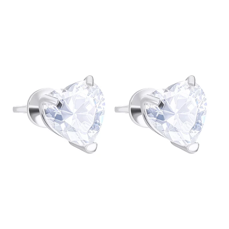 Серьги-гвоздики из серебра с фианитами в форме сердечка . Артикул 7518/20191: цена, отзывы, фото – купить в интернет-магазине AURUM
