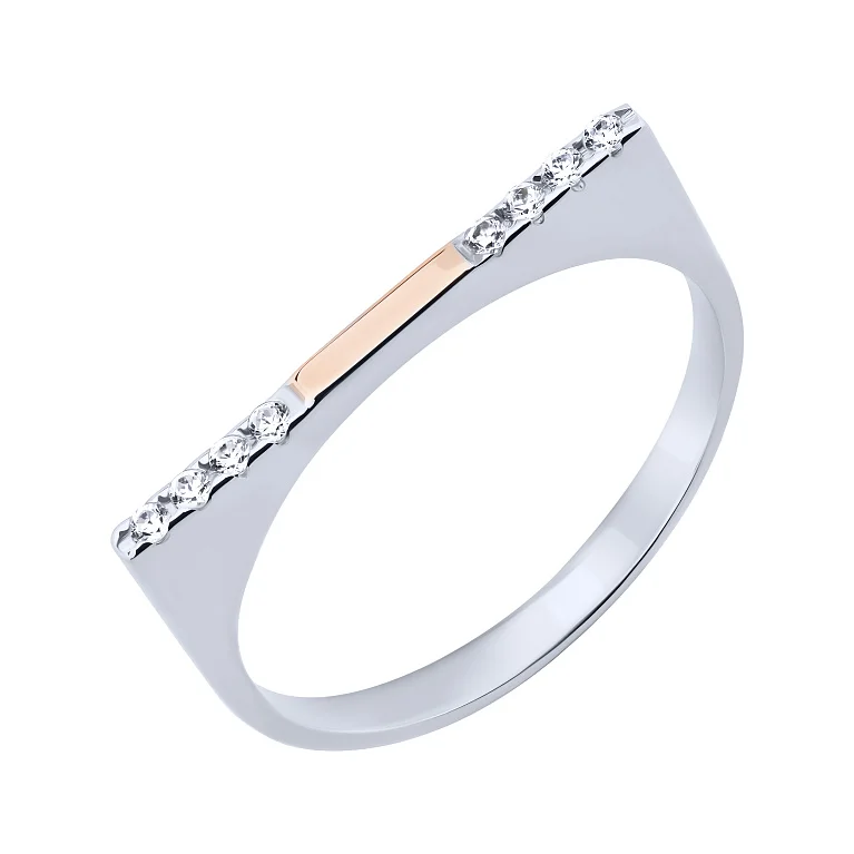 Тонка срібна каблучка з накладкою із червоного золота з фіанітами - 2122501