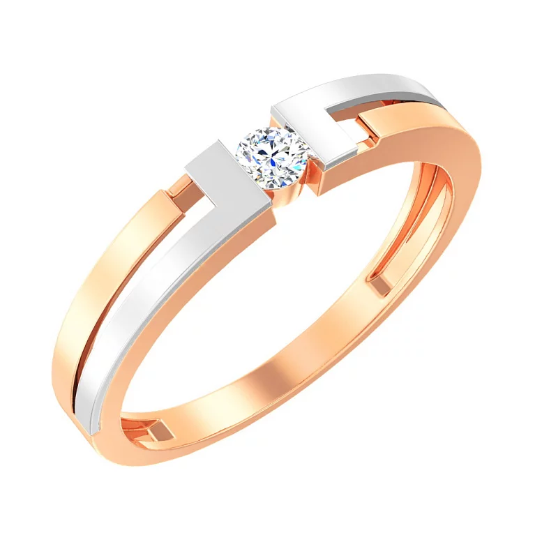 Золотое комбинированое кольцо с фианитом. Артикул 141055: цена, отзывы, фото – купить в интернет-магазине AURUM