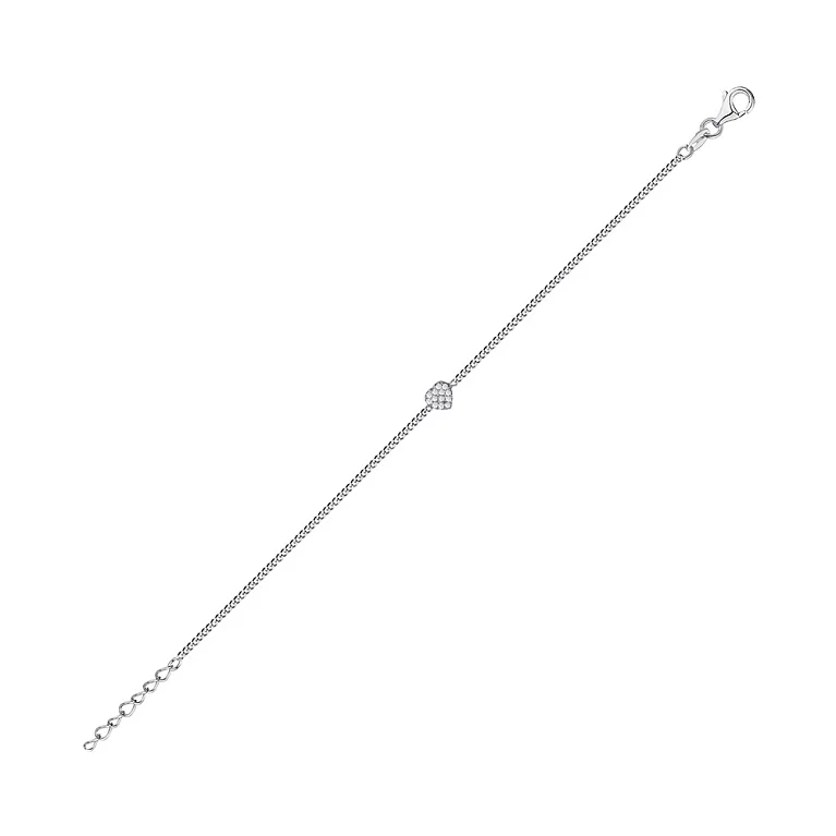 Срібний браслет Серце з фіанітом Панцирне плетіння. Артикул 7509/3660: ціна, відгуки, фото – купити в інтернет-магазині AURUM