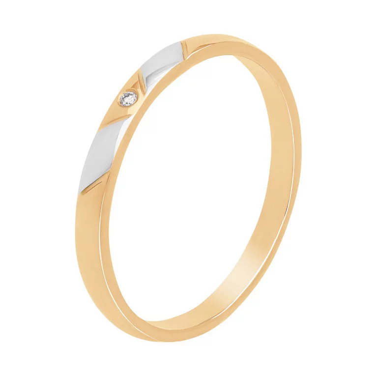 Кольцо обручальное из комбинированного золота с бриллиантом. Артикул 1010/14/1/8037: цена, отзывы, фото – купить в интернет-магазине AURUM