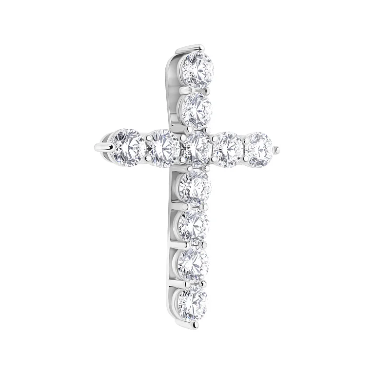 Хрестик декоративний із білого золота з діамантами - 2124623