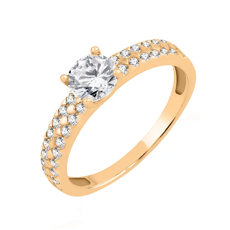 Помолвочное кольцо из красного золота с фианитом. Артикул 1190876101: цена, отзывы, фото – купить в интернет-магазине AURUM