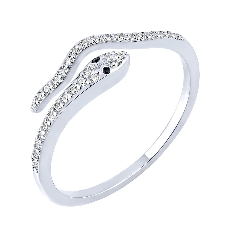 Незамкнута срібна каблучка "Змія" з фіанітами - 2170943