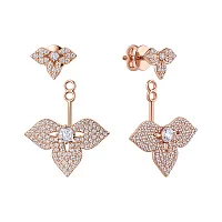 Сережки-пусети трансформери "Квітка" в червоному золоті з фіанітами - 2142145