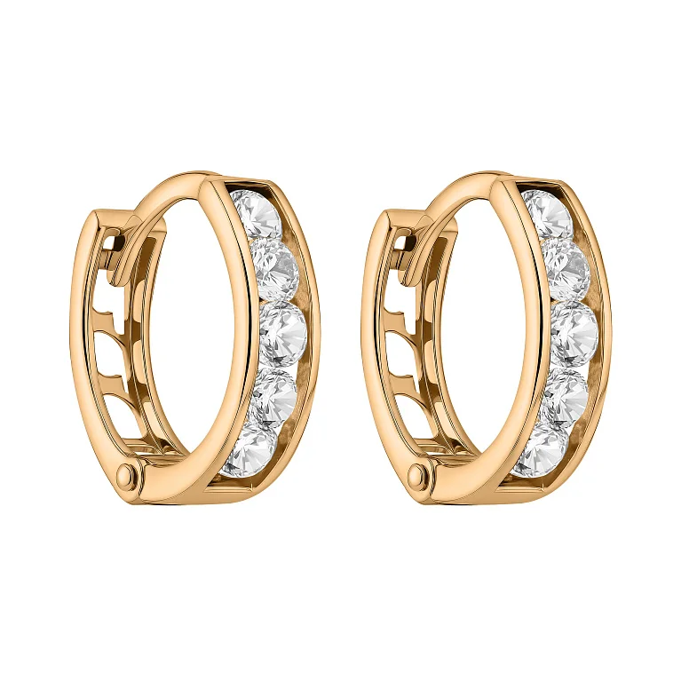 Золотые серьги-кольца с фианитами - 1388888