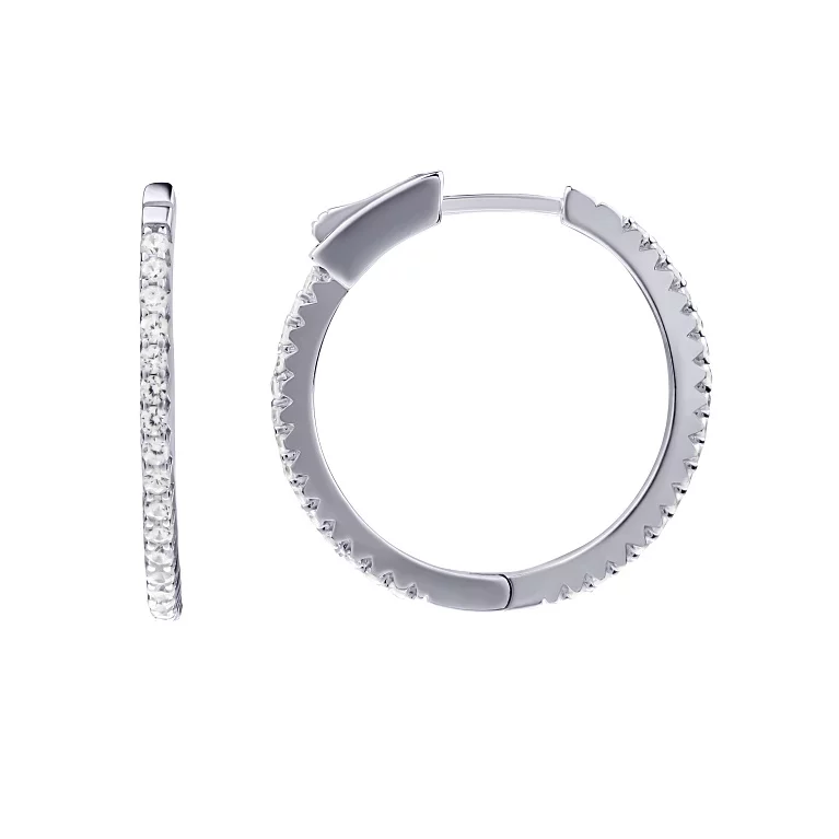 Срібні сережки-кільця з фіанітом. Артикул 7502/1977828: ціна, відгуки, фото – купити в інтернет-магазині AURUM