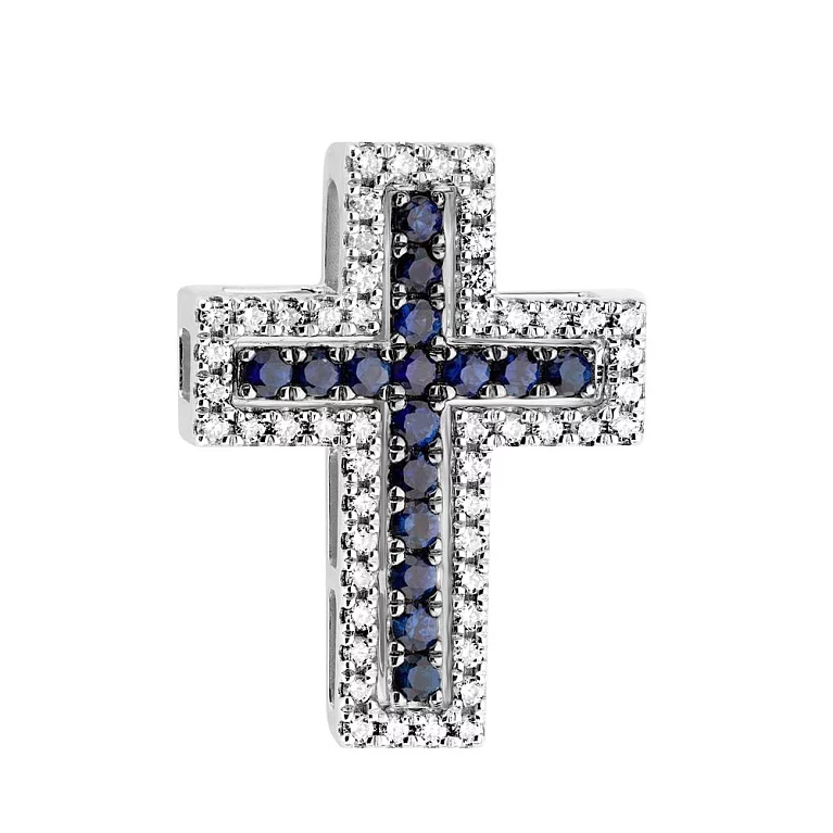 Золотой двойной крестик с бриллиантами и сапфирами. Артикул 3109472202/1: цена, отзывы, фото – купить в интернет-магазине AURUM