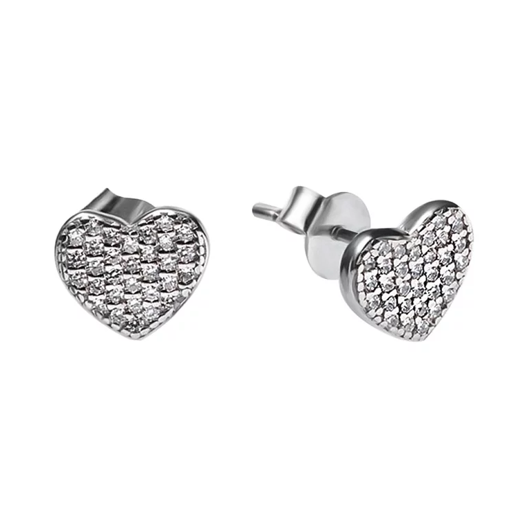 Серебряные серьги-гвоздики Сердце с фианитами. Артикул 7518/С2Ф/1081: цена, отзывы, фото – купить в интернет-магазине AURUM