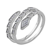 Срібна каблучка "Змія" з фіанітами - 1974599