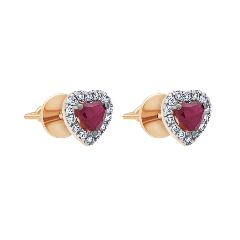 Сережки-гвоздики "Серце" з діамантом і рубіном. Артикул С2860р: ціна, відгуки, фото – купити в інтернет-магазині AURUM