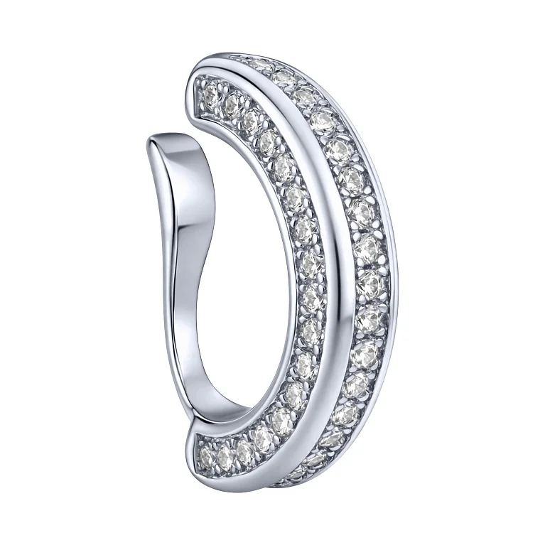 Серебряная моносережка-каффа с фианитами - 2247746