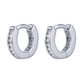 Сережки-кольца из серебра с фианитами - 2296545