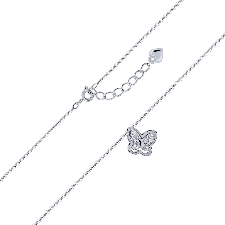 Серебряная цепочка с подвесом "Бабочка" и фианитами плетение якорь - 2162622
