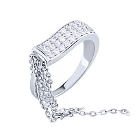 Срібна каблучка з ланцюжками та фіанітами - 2103676