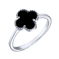 Каблучка зі срібла "Конюшина" з оніксом - 2166154