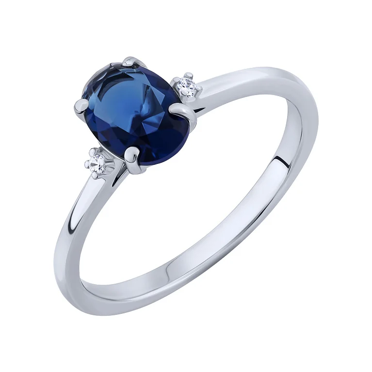 Каблучка зі срібла з сапфіром та фіанітами - 2162745
