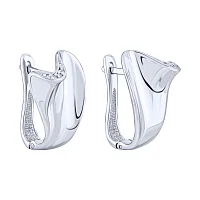 Серебряные серьги с фианитами "Волна" - 962227