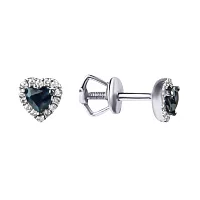 Сережки-гвоздики Сердце с бриллиантом и сапфиром. Артикул С2860сб: цена, отзывы, фото – купить в интернет-магазине AURUM