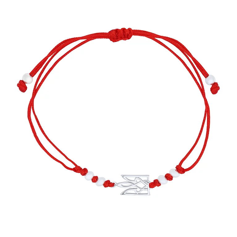 Красный шелковый браслет с серебряной вставкой "Тризуб-Герб Украины". Артикул 7309/75264/45: цена, отзывы, фото – купить в интернет-магазине AURUM